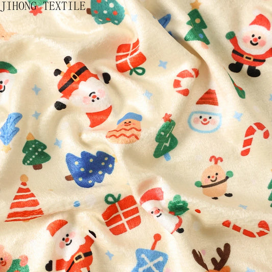 0.5m/1m Christmas Velvet Fabric Apricot Yellow Christmas Snowman Fabric Smooth Minky Fabric for DIY Winter Blanket Decoration
